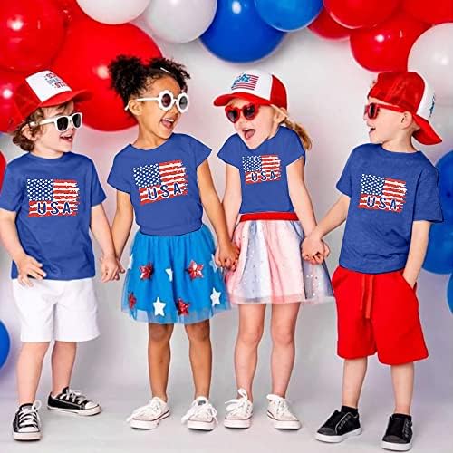 Детска Тениска с Американския Флаг, САЩ, 4 юли, Тениска в Патриотичен Ивица със Звездите, Ризи с Къс Ръкав, Ден на Независимостта, Върхове