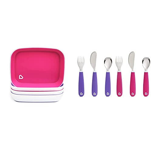Чинии и прибори за хранене Munchkin® Splash™ за деца, набор от 10 теми, Розово / Лилаво