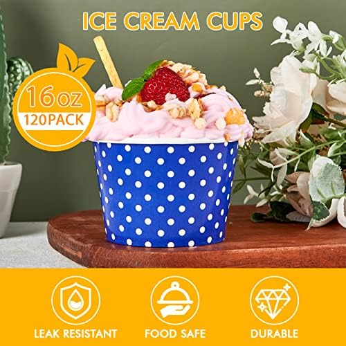 LITOPAK 16oz 120 Кутии, чаши за сладолед, за еднократна употреба десертни чаши, Креманки за студена или топла храна, хартиени