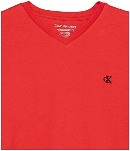 Однотонная тениска с V-образно деколте и къс ръкав за момчета Calvin Klein