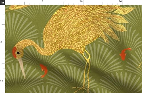 Плат Spoonflower - Големи Златни Билки в стил ар-Деко, Масло от Градински чай, Японски Миди в стил ар Нуво, Отпечатани на Органична Памучна