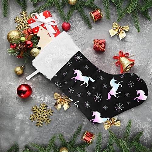 Коледни Чорапи ALAZA, Еднорог със Сняг, Черни Класически Персонализирани Големи Чулочные Украса за Семейни Тържества, декорация за
