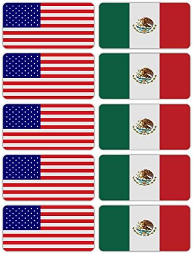 (x10) 3 М Светлоотразителни Стикери със Знамената на Мексико и САЩ | Универсални Защитни Етикети | Шлемове, лаптопи, Мотори, кутии