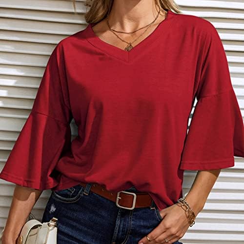 Блуза, Риза за Жени 2023 С Къс Ръкав-Клеш и Дълбоко V-образно деколте, От Памук Свободно Намаляване на Основните Риза за Късна