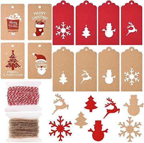 TUPARKA 200 Бр Коледни Хартиени Етикети Изработка на Подаръчни Тагове Висящи Етикети Коледна Елха Снежинка Лосове за опаковки, етикети