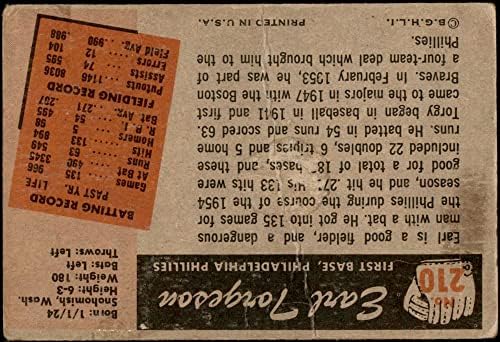 1955 Боуман 210 Ърл Торгесон Филаделфия Филис (Бейзболна картичка) PHAIR Филис