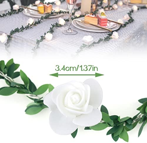 2 БР. Гирлянди от изкуствени цветя от Розова Лозя, 14 фута 30 led Гирлянди от цветя за Спалнята, Венец от Рози на Батерии с Осветление,