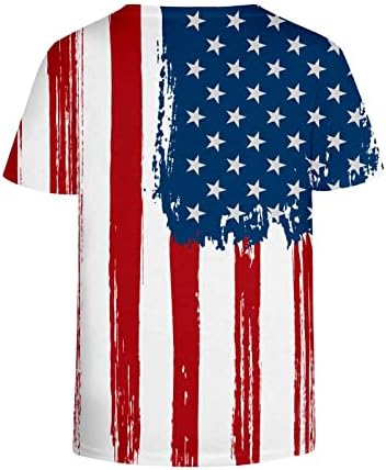 Памучен Тениска с Къс Ръкав V Образно деколте с образа на Американския Флаг и Звезди, Ежедневни Тениска за Момичета, Лятото, Есента