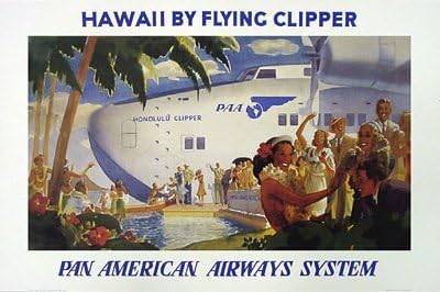 Ретро Рекламен Плакат за пътуване в Авиационния самолет Репродукция Хавай Pan American Airways Стенно Художествено украса Принт (36 x 24)