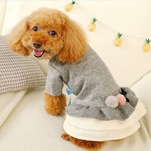 Дрехи за домашни любимци HOUKAI, Облекло за кучета, Есенно-зимни Дрехи за малки кучета, Рокля с двоен лък за кучета (Цвят: