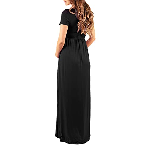 Женствена рокля за бременни, облекло за бременни с къс ръкав, еластична и по-дълга рокля за бременни с V-образно деколте