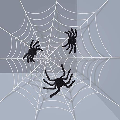 Qibote Mega Фалшива Паяжина Бяла за Хелоуин, Улични Украса от паяжината на Хелоуин, с 3 Големи Паяци - Продукти за Декор Партита
