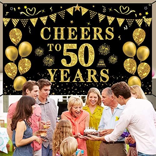 Trgowaul 50th Birthday/Юбилей/Сватбени Бижута за Жени и Мъже, Банер Наздраве to 50 Years, Черно-Златния Фон на 50-ия рожден