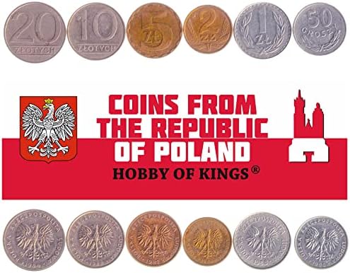 9 Монети от Полша | Колекцията Полски комплекти монети 1 2 5 10 20 50 пари 1 2 5 злоти | В обращение 2013-2021 | Бял Коронован