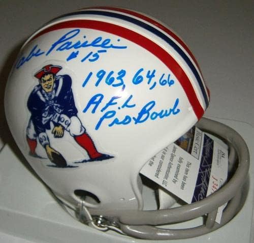 Мини-каска с автограф PATRIOTS Бейб Parilli с 3X AFL Pro Bowl JSA COA за каски NFL с автограф