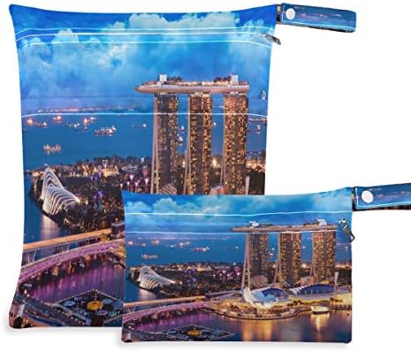 Водоустойчив Мокри чанти с принтом Градския пейзаж на Сингапур KEEPREAL - Машинно Пране | Влажна Суха чанта за Филтър Памперси,
