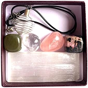 Набор от Кристални камъни за лечение Чакра на Рейки за Любов и щастие - Включва Зелен авантюрин, родонит, Розов Кварц, Прозрачен