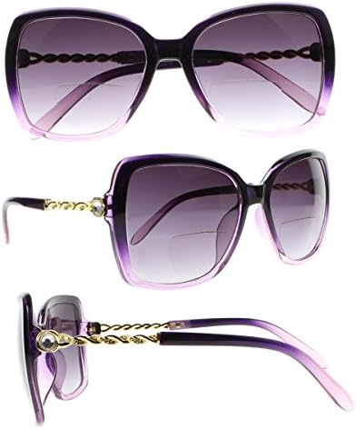 Елегантни Бифокални Кристали Квадратни Слънчеви Очила С Тъмни Лещи UV400 Очила за Четене Readers