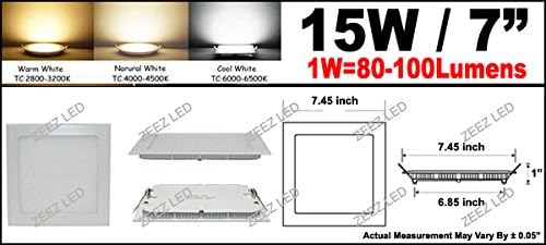 ZEEZ Lighting - 15 W 7 (OD 7,45 / ID 6,85) е Квадратна Студено бяла Вградени Led таван панел с регулируема яркост, лампа с