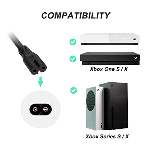 Захранващ кабел ac адаптер, съвместим с Xbox Series X, Xbox Series S, Xbox One S, Xbox One X, Подмяна на захранващ кабел с 2 клипса