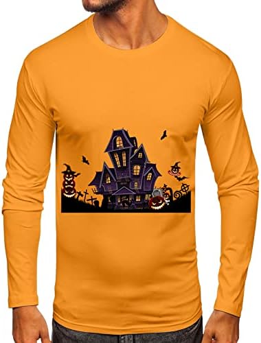 ZDDO Мъжки Тениски на Хелоуин, Мъжки Ризи С принтом Честит Хелоуин, Haunted house, Новост С Дълъг ръкав, Приталенные Спортни