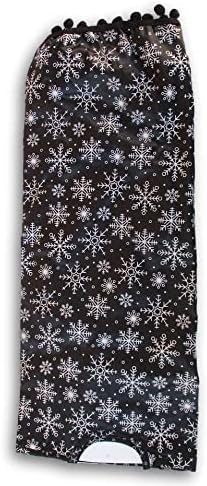 Пола за Коледно - Черната фигура под формата на бели снежинки и черната ивица от помпонов - Диаметър 48 инча