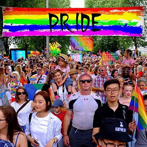 Гей гордост Банер Флаг гордост лесбийки ЛГБТ, пансексуальный флаг поле флаг външно украса с 4 месингови втулками, 120 x 20 Дъга