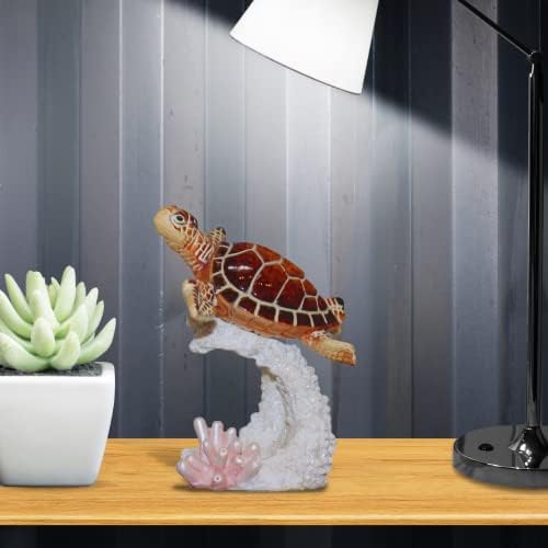 Comfy Hour 4 Морска костенурка от полирезина на върха на Коралови фигурки с лъскави пайети за Декорация на дома, Многоцветен, Колекция Ocean