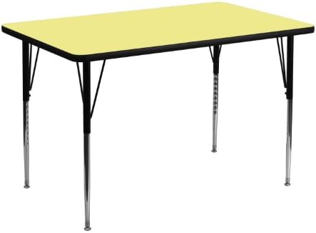 Флаш мебели Wren 30 W x 48Л Правоъгълен жълт маса от термоламината за спорт - Стандартни регулируеми крака