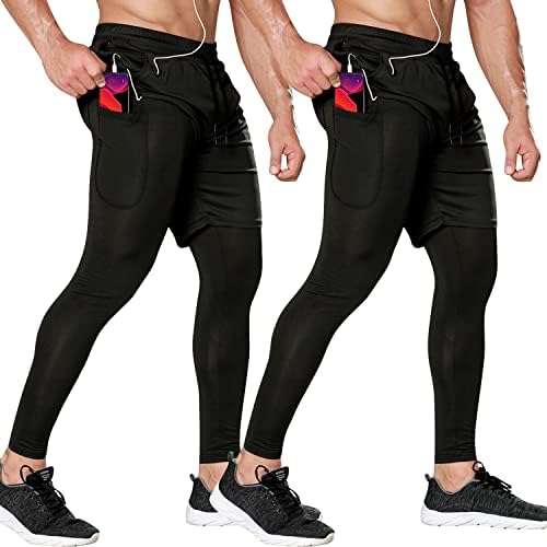 Odoland 2 Опаковки Мъжки Компрессионных Панталони за джогинг, бързо съхнещи Спортни Панталони за тренировки 2 в 1, Панталони,