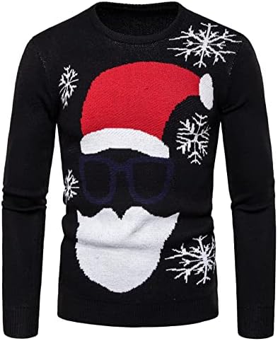 BEUU Коледен Пуловер за мъжете, Коледа Вязаный Вълнен Пуловер с Геометричен Принтом Дядо Коледа и кръгло деколте, Всекидневни Свободен Жилетки,