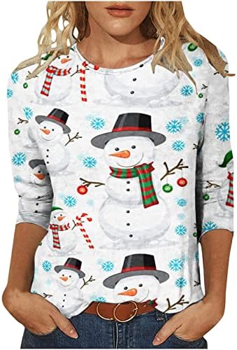 Грозни Коледни Ризи за Жени 2022, Забавен Сладък Принт Елф и Снежен човек, Всекидневни Пуловер с Кръгло деколте и Дълъг Ръкав,