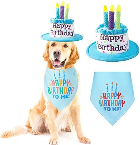 Ushang Пет Extral Голяма Капачка за Тортата за рождения Ден на Кучето и Набор от Шалове-Bandhan на Рожден Син Цвят, Шапка, честит Рожден