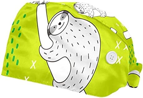2 Опаковане на Работни шапки за еднократна употреба Naughty Sloth с зелен дизайн и спортна лента за жени и мъже, Шапчица-Тюрбан с