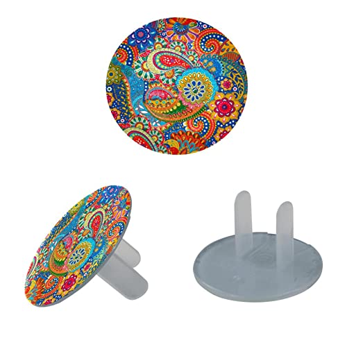 Цветни капачки за контакти с цветя модел Пейсли, 12 опаковки - Защитни капачки за контакти, за деца – Здрави и устойчиви – Лесно да