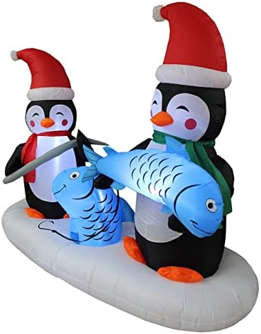 Комплект от две украса за Коледното парти, включва надуваеми 3 пингвин височина 8 фута на бял медведе и надуваеми 2 пингвин дължина от 6 фута