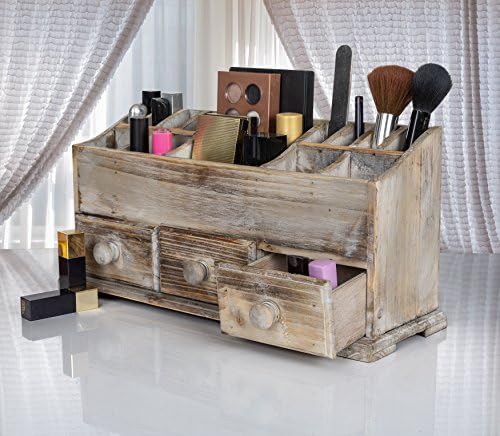 Козметичен органайзер за тоалетна масичка с 3 чекмеджета - Дървена кутия за съхранение на козметика за прецизно и правилното