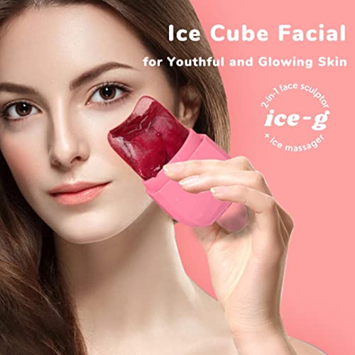 Силиконова форма за лед ICE-G 2-в-1 за охлаждане на лицето и шията, да Даде форма лице Гуа Ша/Скулптурния масаж, Ледена валяк