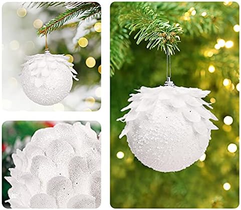Изискана коледна декоративни подаръци, Украса от бял Коледна топка, 6 бр. Нечупливи Топки за Коледната Елха, Блестящ Пенопластовый