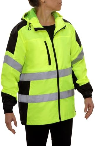 Светоотражающая облекло Ветровка с качулка Повишена видимост, Защитно яке - Съответства на клас 2 ANSI, Водоустойчива обвивка - Лайм
