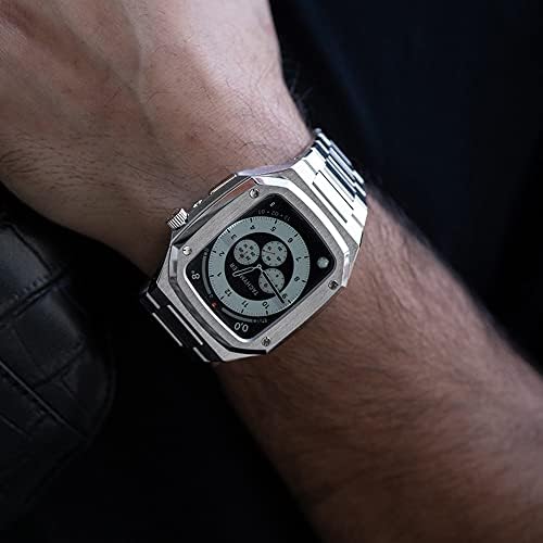 DYIZU Каишка от неръждаема стомана за Apple Watch Series 8 7 6 SE 5 4 iwatch Band 45 мм 44 мм Защитна Метална капачка Аксесоари за умни часа (Цвят: rose gold, размер: 45 mm за 8/7)
