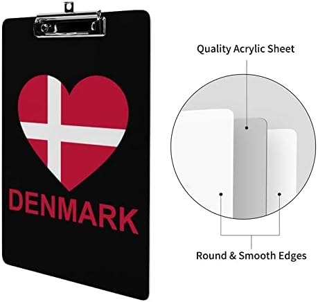Love Denmark Акрилни клипборды с низкопрофильным скоба, сладки клипборды стандартен размер А4 за офис срещи