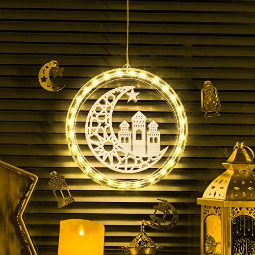 Декоративна алуминиева Дограма, осветителни Тела Eid Ramadan, 8-инчов Висящи Лампи Eid Moon Star за преносим вендузата, Emilio Mubarak Islamic