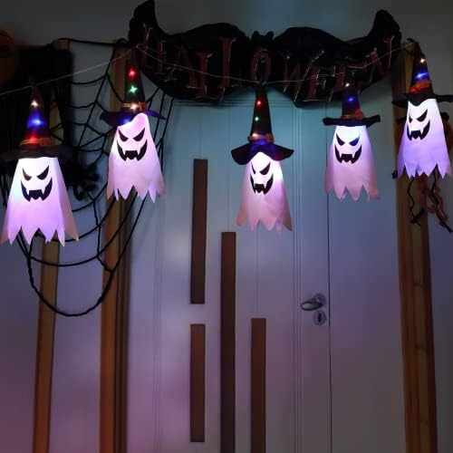 ВИНК Украса за Хелоуин Външен Декор Окачен Свети Свети Призрак с Цветни led Гирлянди, Водоустойчиви, работещи на Батерии
