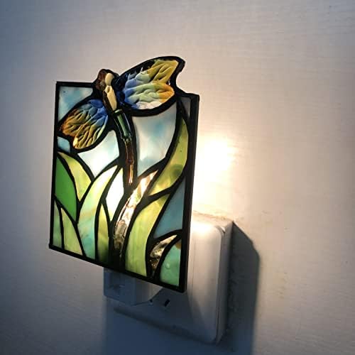 Малка нощна светлина DUONAYU от витражного стъкло Dragonfly, подходящ за детска стая, спалня, коридор и така нататък, прекрасен