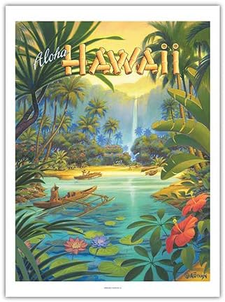 Изкуството на острова Pacifica Хавай Алоха - Ретро Хавайски Туристически Плакат на активната зона на Ериксон - Реколта Метална Лидице