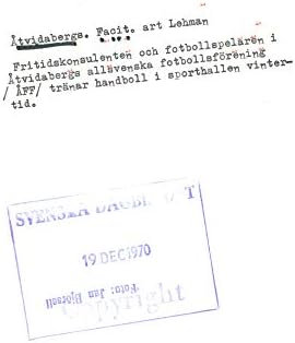 Реколта снимка отговори. Консултант развлекателни дейности и футболист 1977 г.; tvidabergs all-шведската футболна ассоциация197;FF
