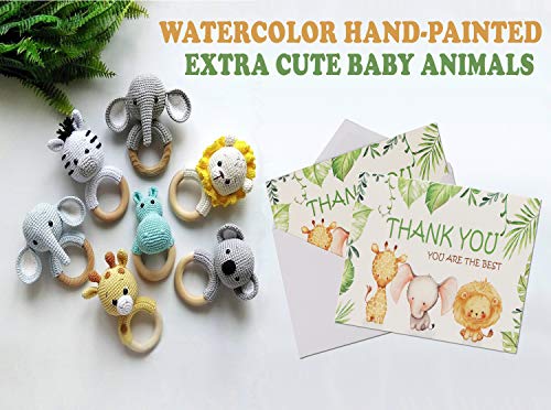 Благодарствени картички за бебе душ | 24 опаковки Благодарственных бележки с чудесни животни от зоологическата градина под формата на сафари