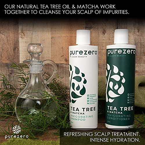Набор от шампоани и балсами Purezero Tea Tree & Matcha - Подхранващ и тонизиращ грижа за кожата на главата - Без сулфати /