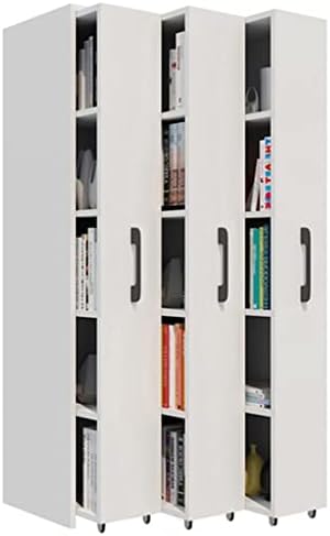 FIFOR Подвижни плъзгащи тесен библиотека (вградени 5 рафтове), 1-4 странични кутия Невидими етажерка на колела, регулируеми по